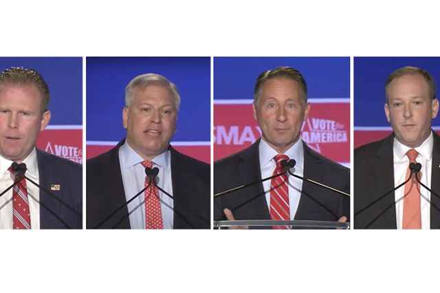 A split photo of four Republican gubernatorial candidates -- left to right: former Trump aide Andrew Giuliani, businessman Harry Wilson, former Westchester County Executive Rob Astorino, and Long Island Rep. Lee Zeldin -- participating in a debate.
